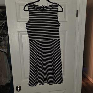 Talbots Black and White Striped Sleeveless Fit-and-Flare Dress